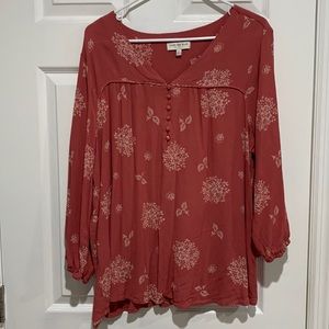 Mauve floral skies are blue blouse
